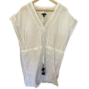 J.Crew Linen Cotton White Crochet Lace Tassel Tunic Cover-Up Size Small